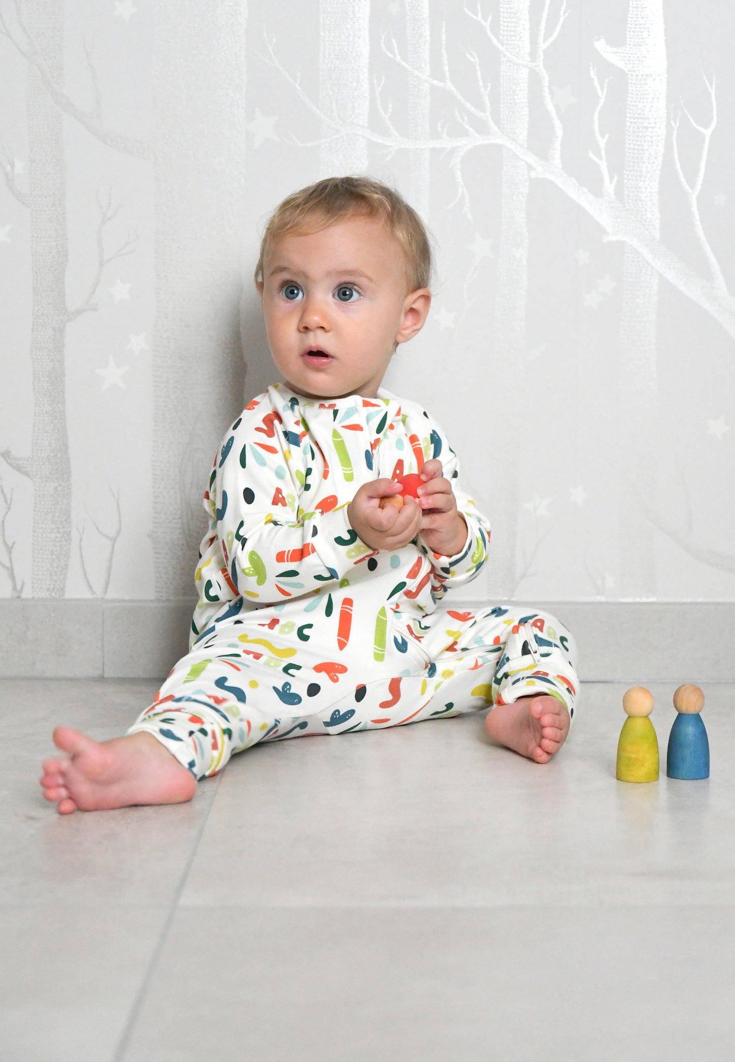 Tutina con zip in bambù - ABC - Palloncino blu
