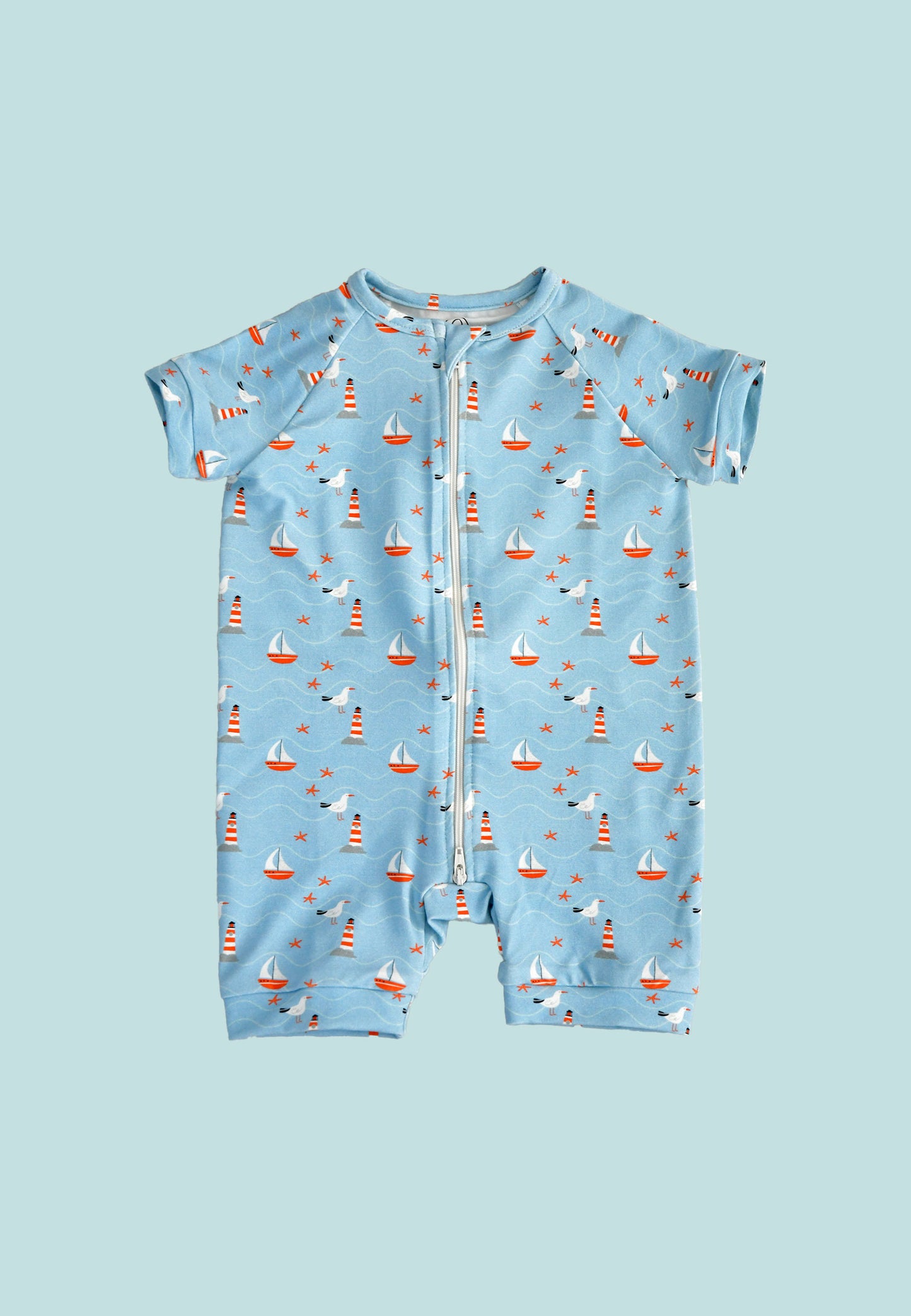 Tutina con zip in bambù - Mare - Palloncino blu