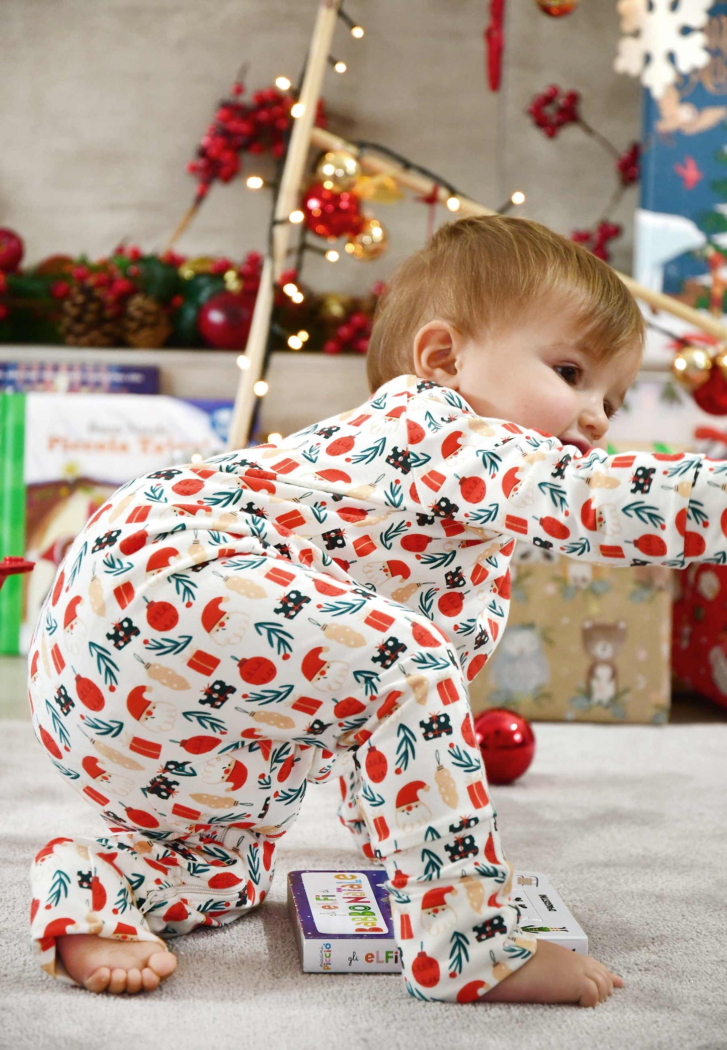Tutina con zip in bambù - Magia del Natale - Palloncino blu