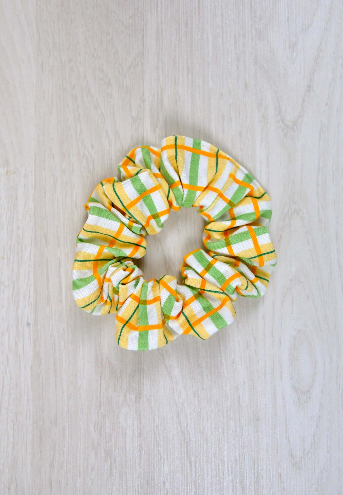 Chouchou (scrunchie) in bambù - Tartan prato fiorito - Palloncino blu