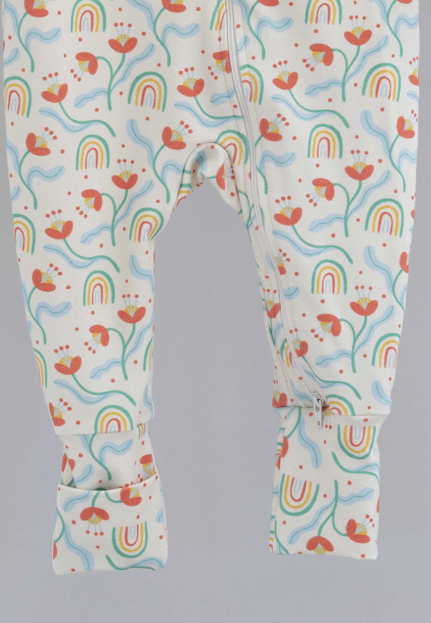 Tutina con zip in bambù - Fiori e arcobaleni - Palloncino blu