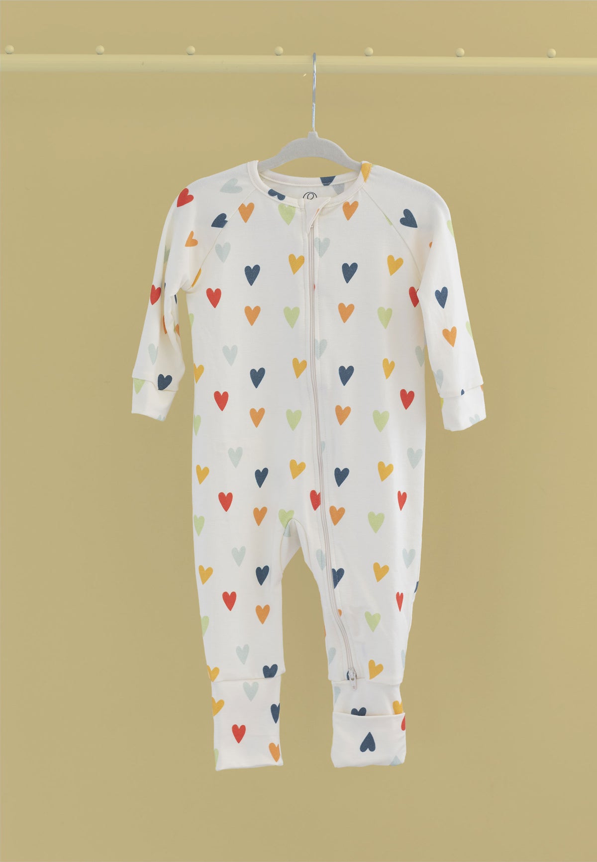 Tutina con zip in bambù - Cuori - Palloncino blu