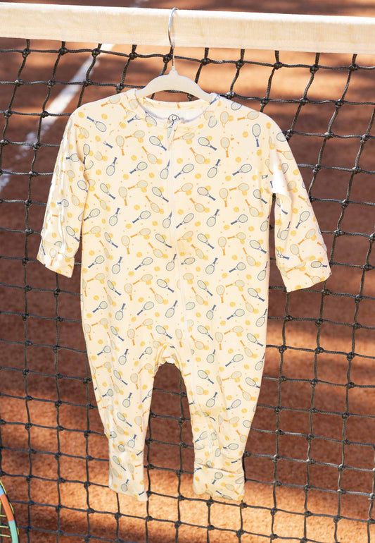 Tutina con zip in bambù - Tennis club - Palloncino blu