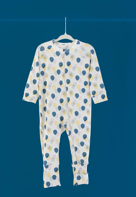 Tutina con zip in bambù - Vola in alto - Palloncino blu