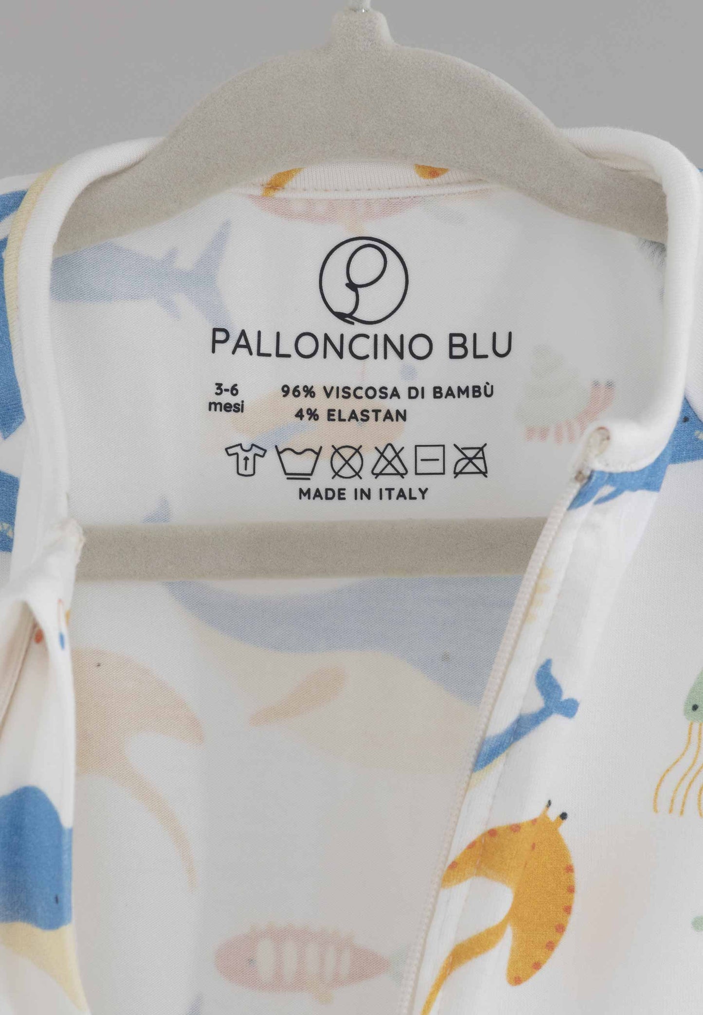 Tutina con zip in bambù - Sott'acqua - Palloncino blu