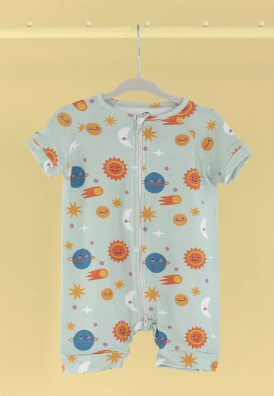 Tutina con zip in bambù - Spaziale! - Palloncino blu