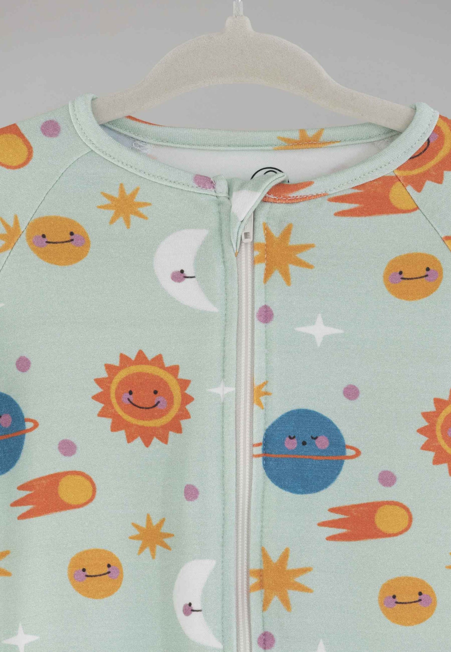 Tutina con zip in bambù - Spaziale! - Palloncino blu