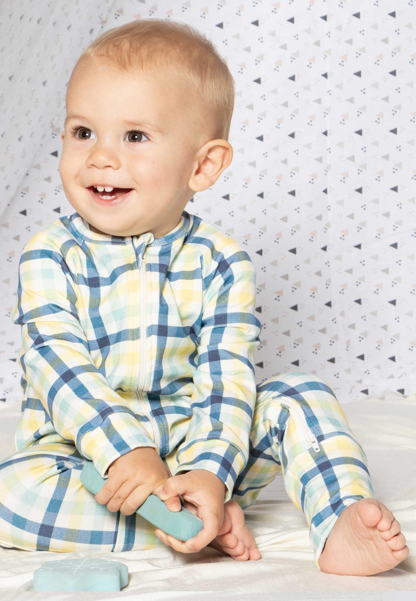 Tutina con zip in bambù - Cielo d'inverno - Palloncino blu